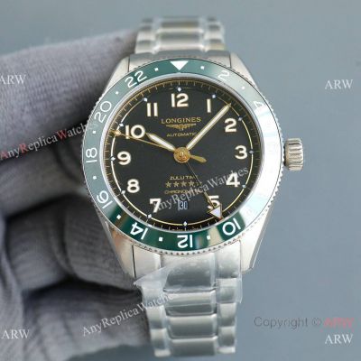 New Longines Spirit Zulu Time 42mm Anthracite Dial Green Bezel Copy Bracelet